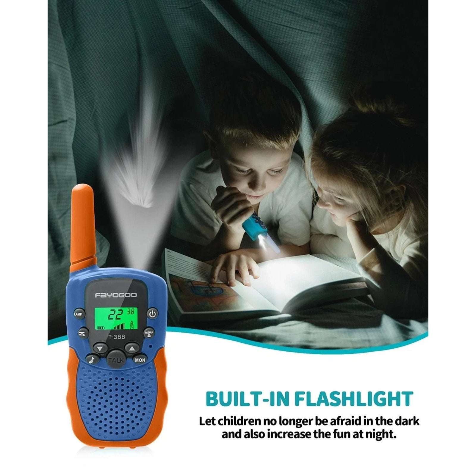 4 Pack Kids Walkie Talkies Long Range Family Walky Talky w/ Built-in Flashlight