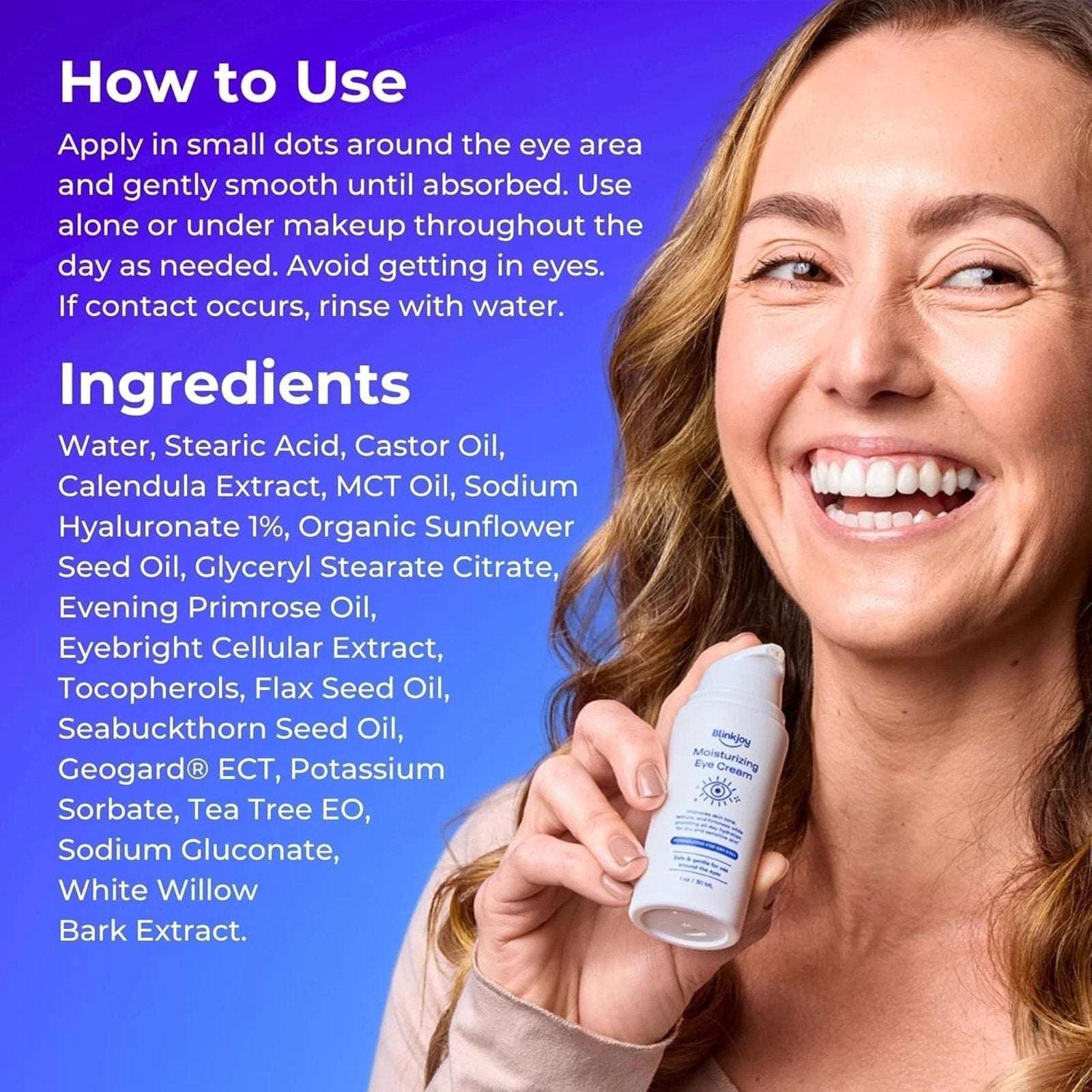 Blinkjoy Moisturizing Under Eye Cream Improves Skin Tone, Texture & Firmness 1oz