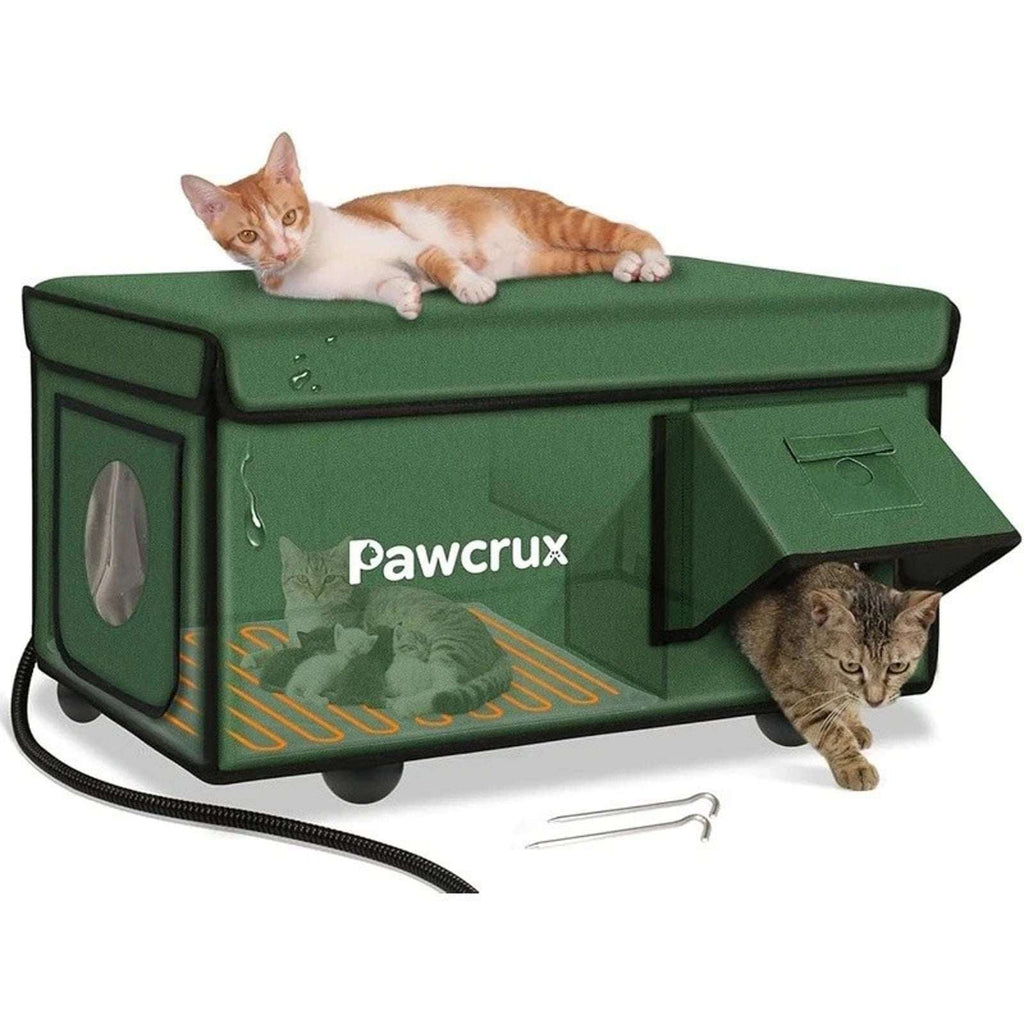 Outdoor Heated Cat House Weatherproof Winter Shelter w/ Escape Door, Heating Pad