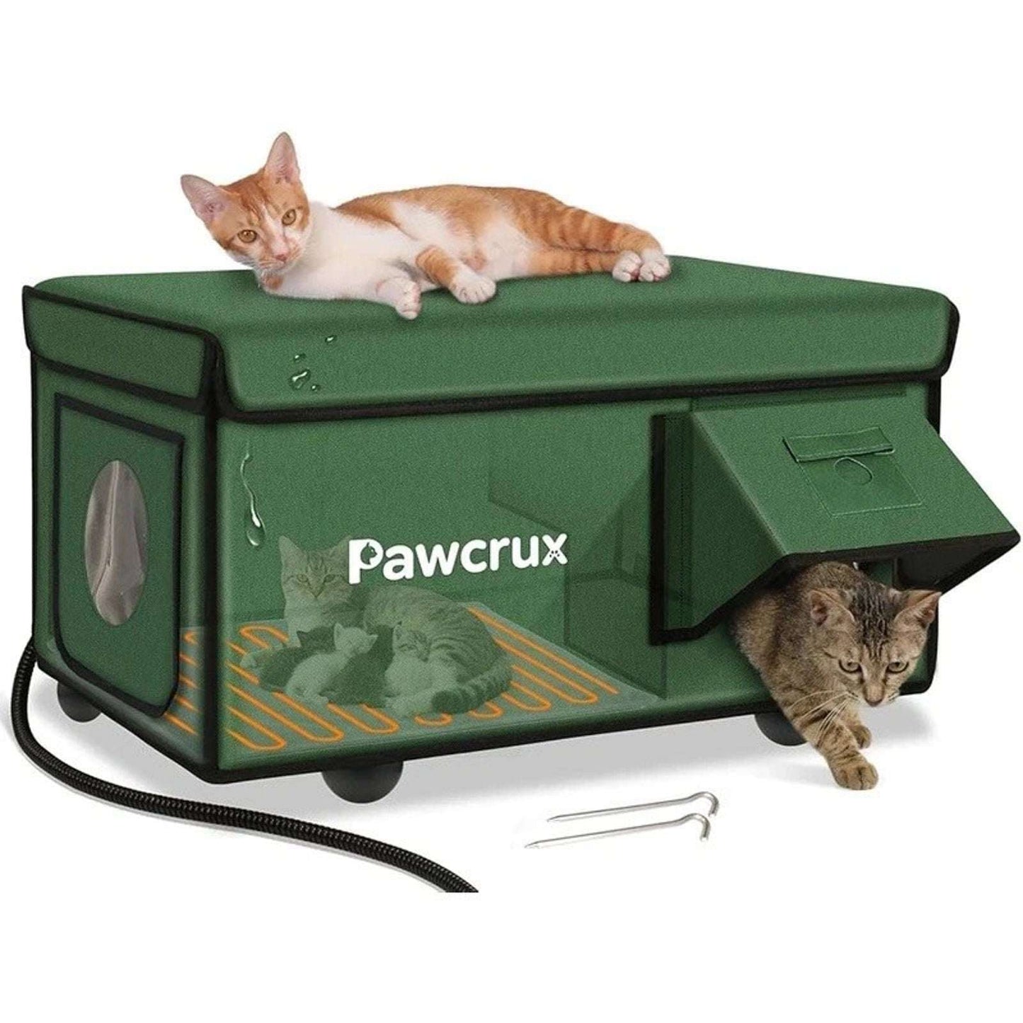 Outdoor Heated Cat House Weatherproof Winter Shelter w/ Escape Door, Heating Pad