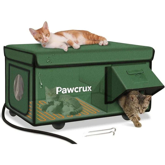 Outdoor Heated Cat House Weatherproof Winter Shelter w/ Escape Door, Heating Pad