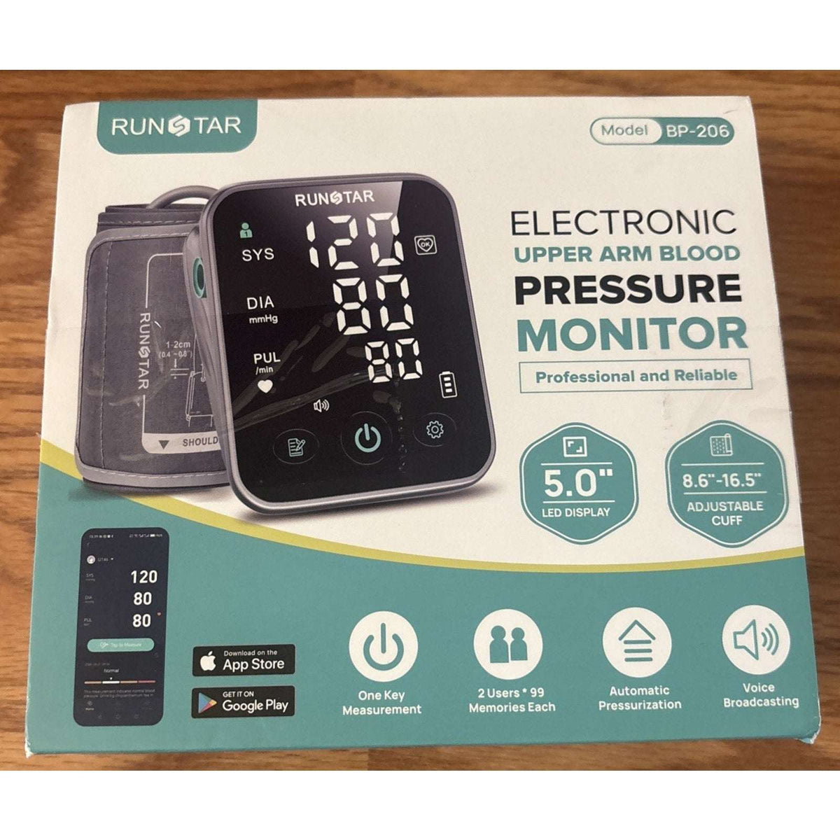 RunStar Smart Blood Pressure Monitor w/ 8.6"-16.5" Upper Arm BP Cuff, Dual Users