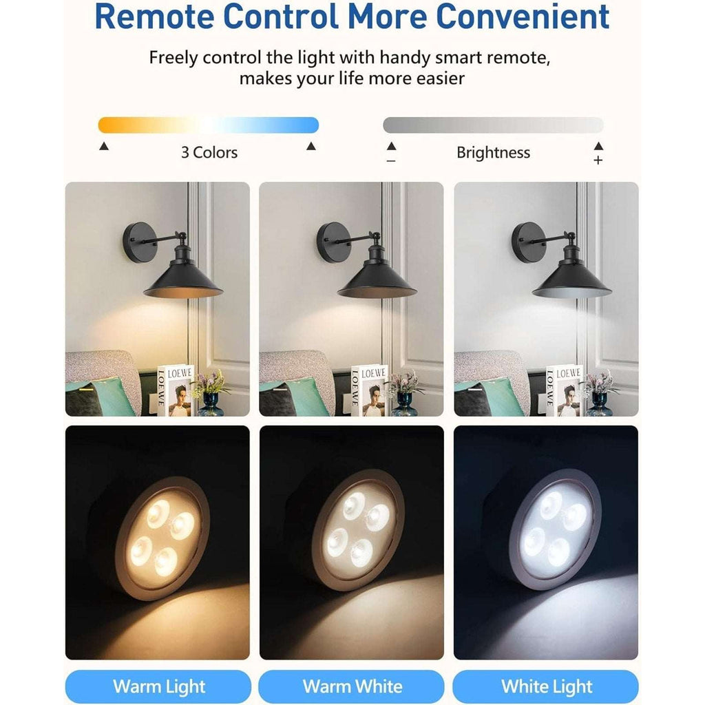 2Pk Black Rustic Wireless Battery Operated Wall Sconces Light Fixtures w/ Remote