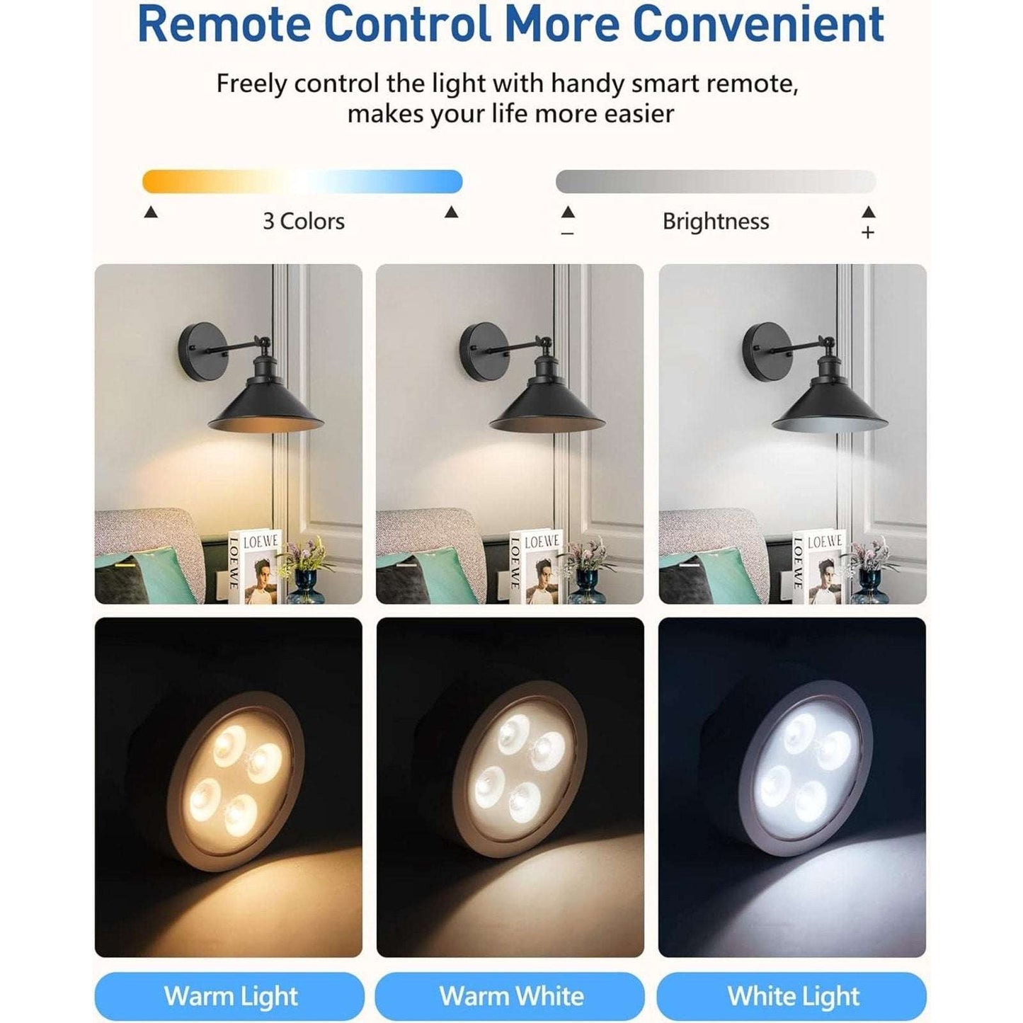 2Pk Black Rustic Wireless Battery Operated Wall Sconces Light Fixtures w/ Remote