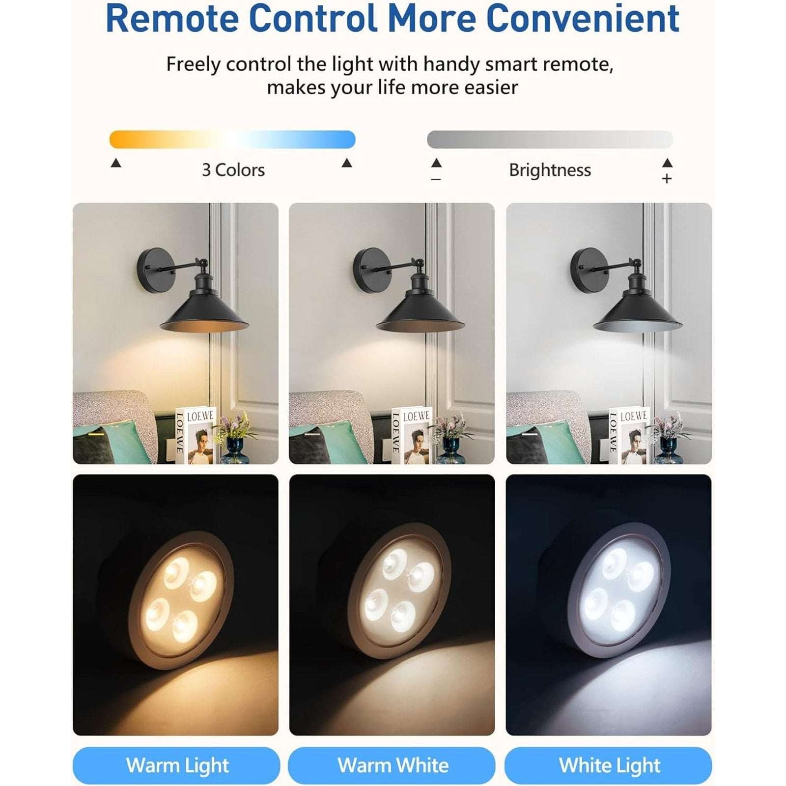 2Pk Black Rustic Wireless Battery Operated Wall Sconces Light Fixtures w/ Remote