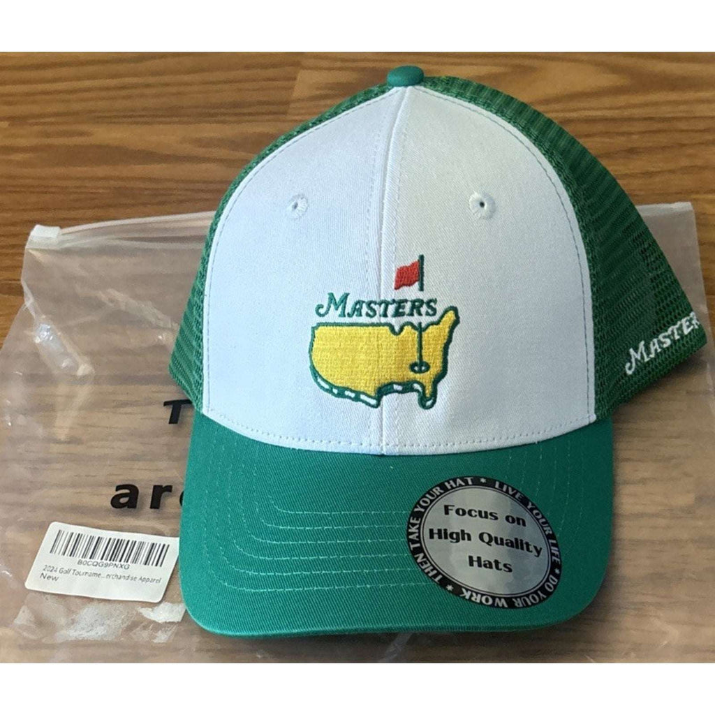 MASTERS LOGO GOLF CAP Mesh Trucker Snapback Hat Augusta Embroidered Green/White