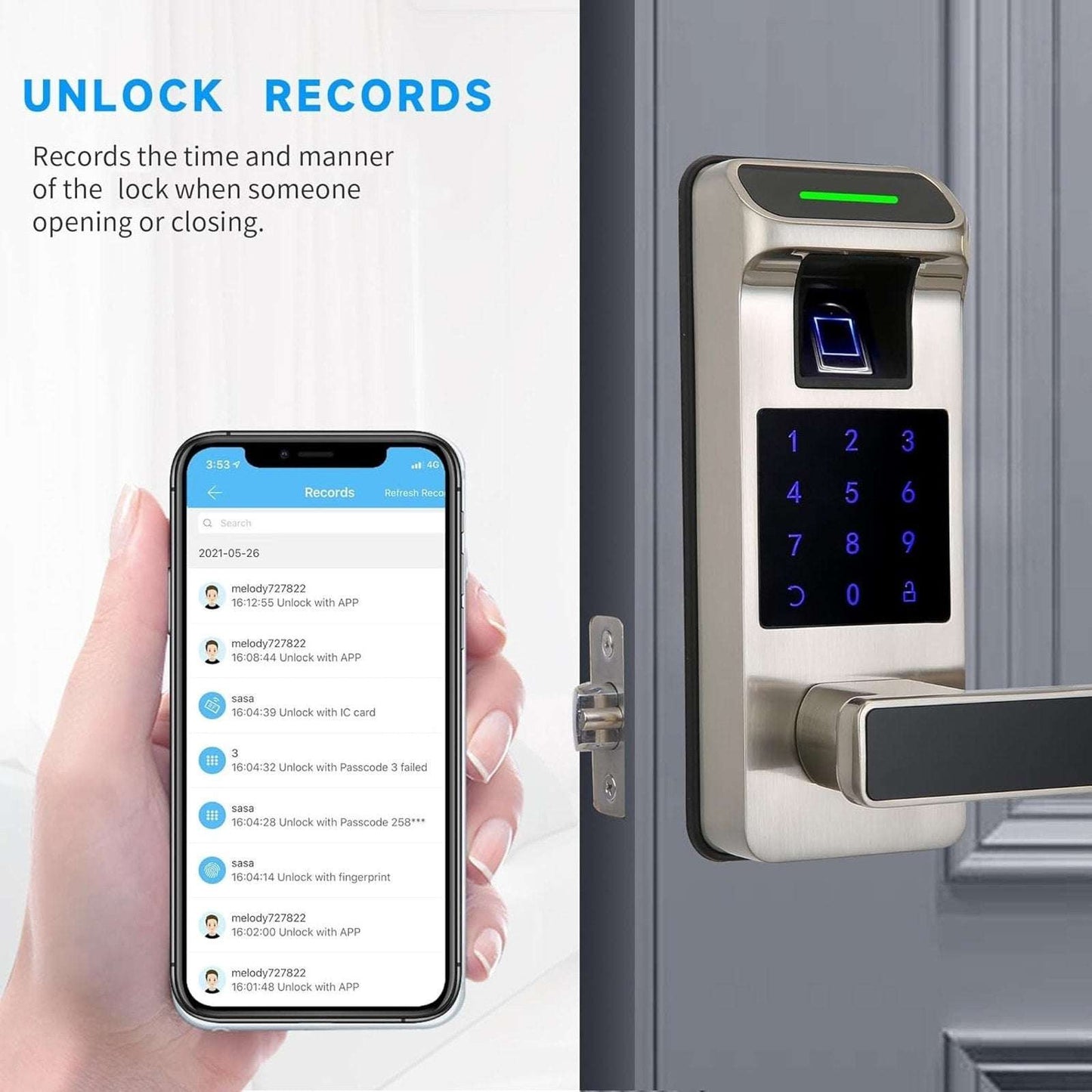 HARFO A01 Fingerprint Touchscreen Keyless Smart Lever Door Lock Satin Nicke App