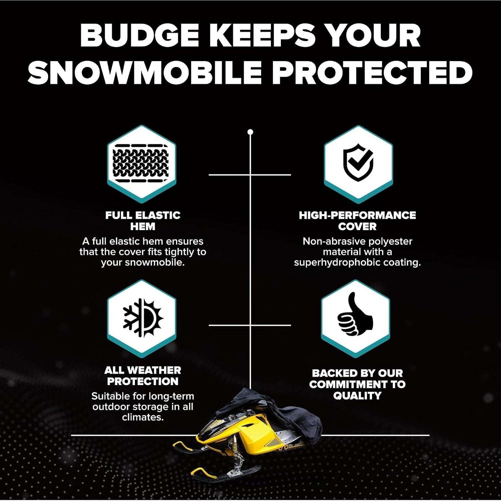 Budge Sportsman Snowmobile Cover, All-Weather Heavy-Duty Protection 130*51*48