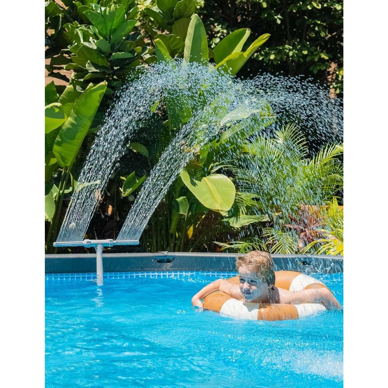 Pool Fountain for above and In-Ground Pools, Dual Spray Pool Waterfall Sprinkler