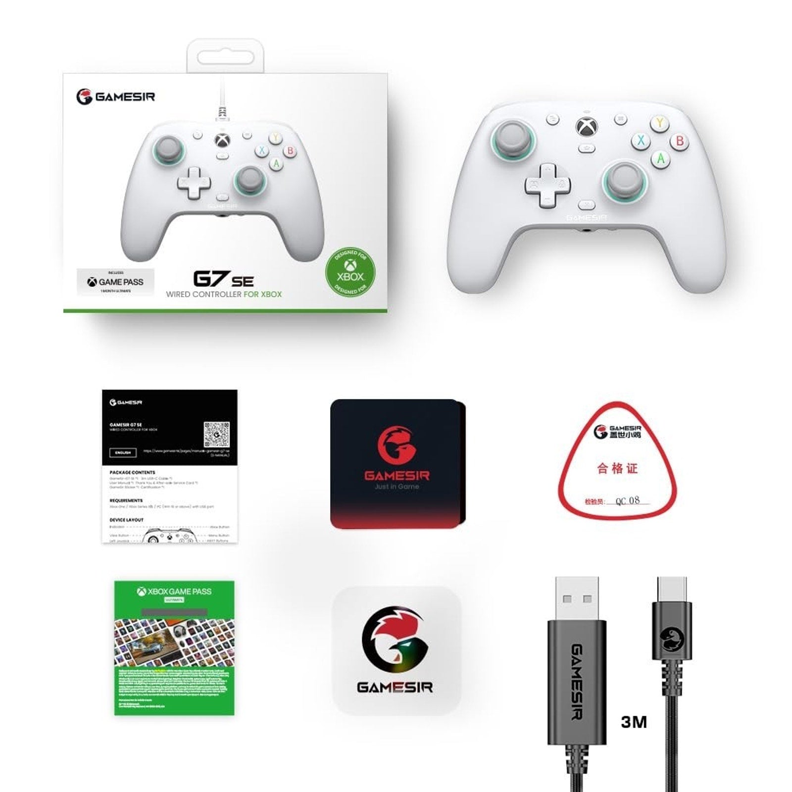 GameSir G7 SE Wired Controller for Xbox Series X|S, One & PC White NEW Open Box