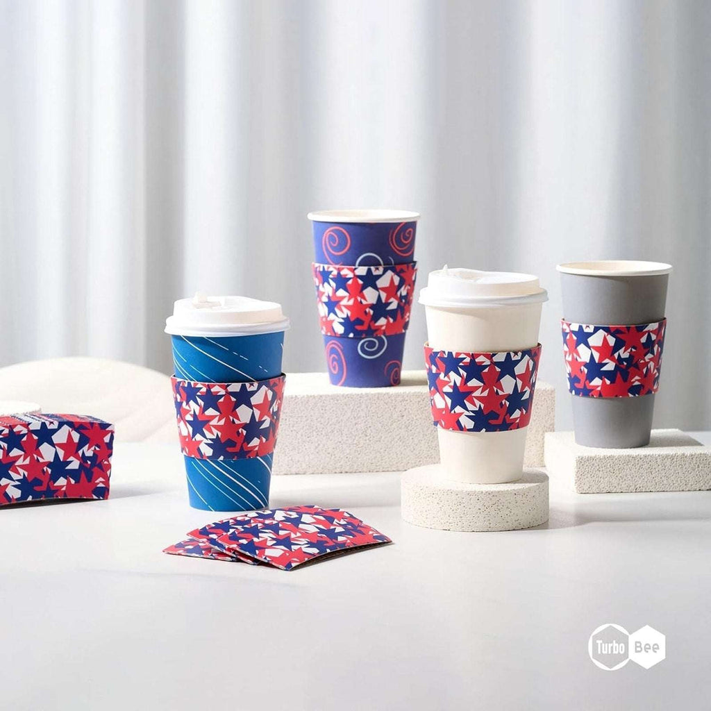 Disposable Coffee Cup Sleeves for Hot or Cold Drinks Patriotic Fits 10oz - 24oz