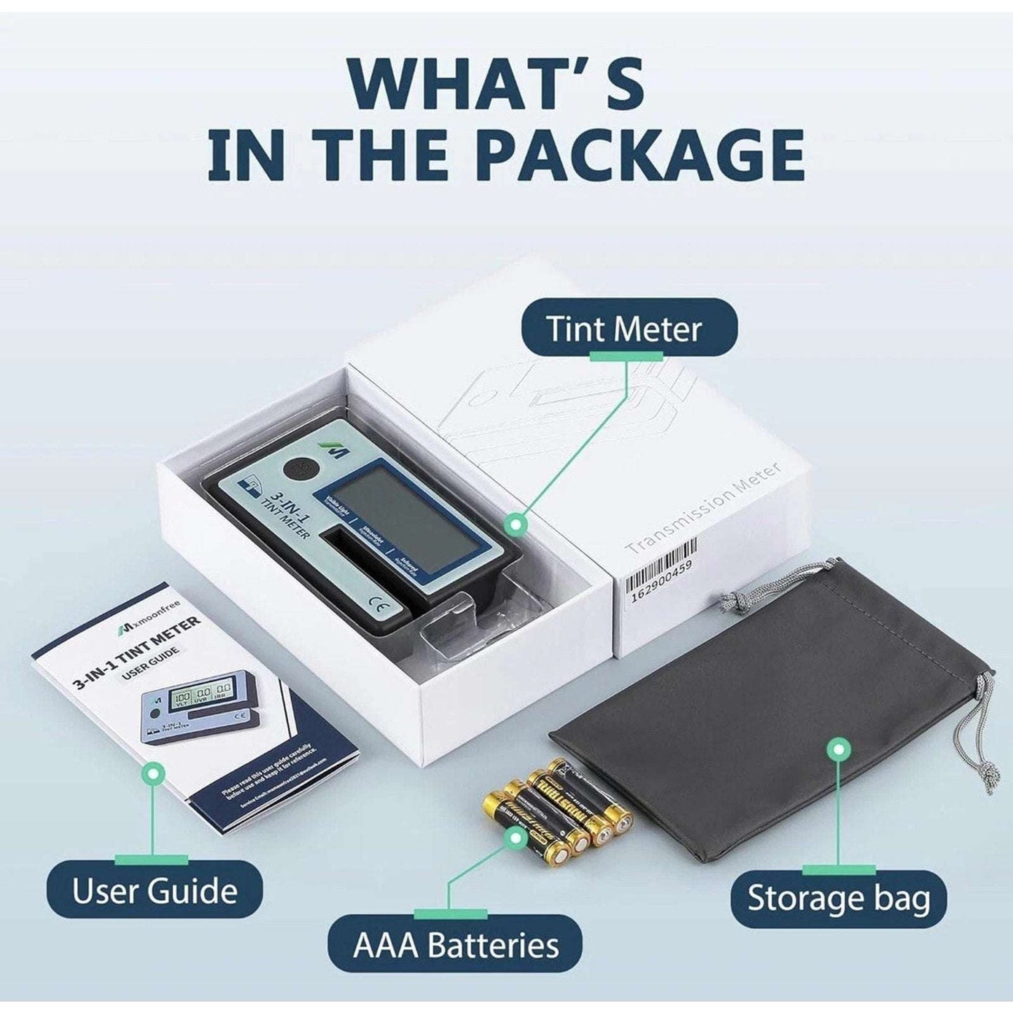 Mxmoonfree Digital Window 3-in-1 Tint Meter Solar Film Transmission Meter LS162