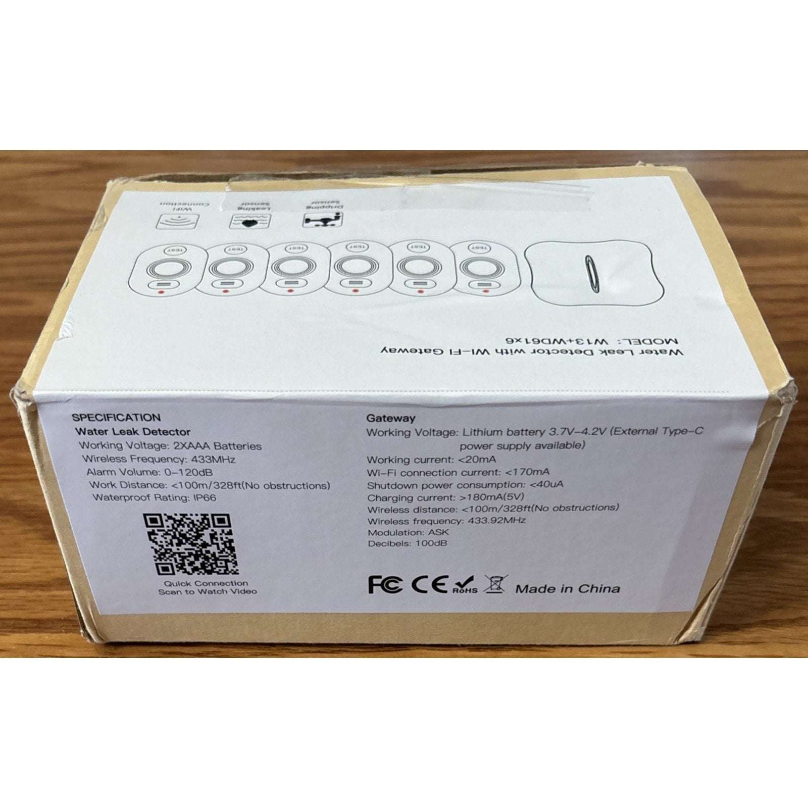 Home WiFi Water Leak Detector w/ App Notification 1 M13 Gateway + 6 WD61 Sensors