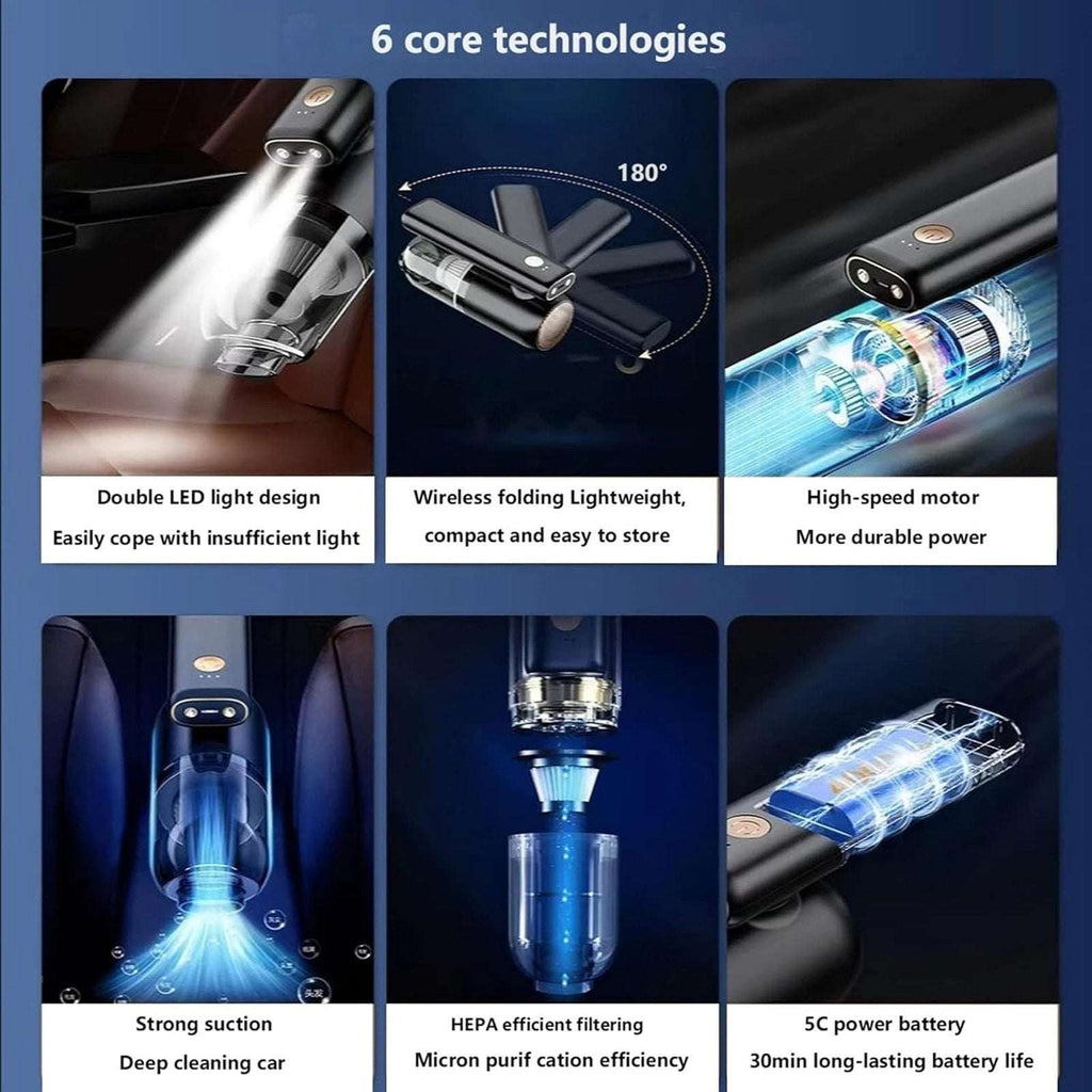 TESLA Handheld Cordless Vacuum Car Auto Home Folding w Dual LED Light High Power
