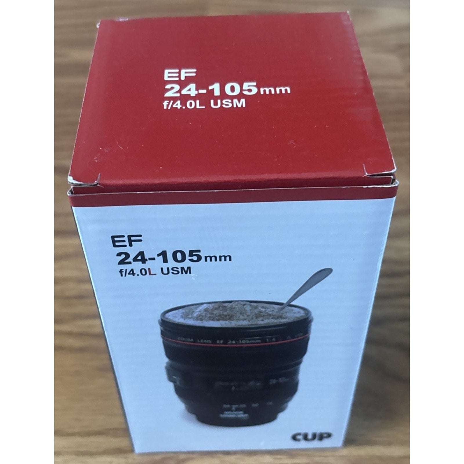 Cup Mug Tumbler w/ Lid Looks Like Canon EF 24-105mm F/4L USM Zoom Lens in White
