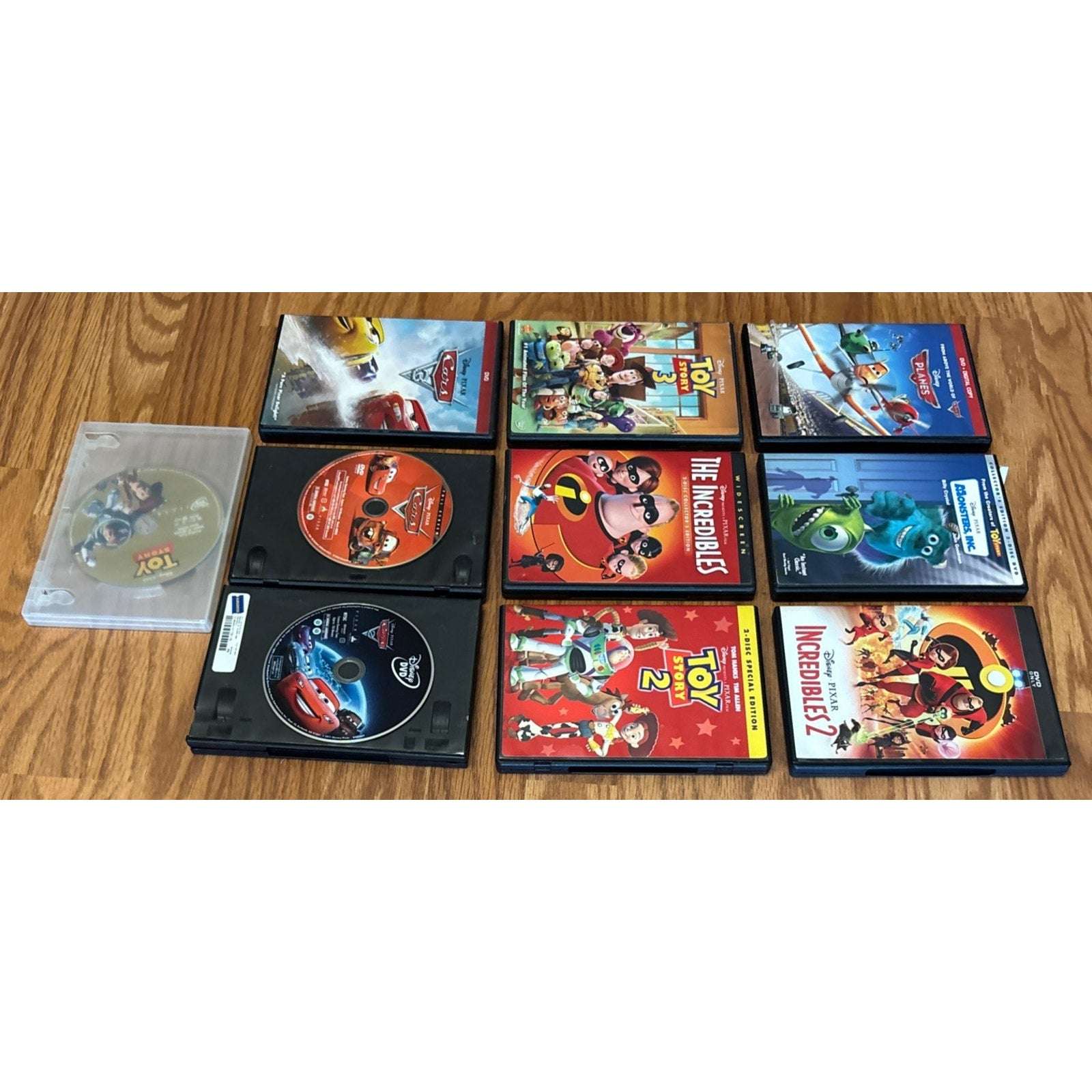 Disney 10 DVD Lot Cars 1 2 3 Toy Story 1 2 3 Incredibles 1 2 Monsters Inc Planes