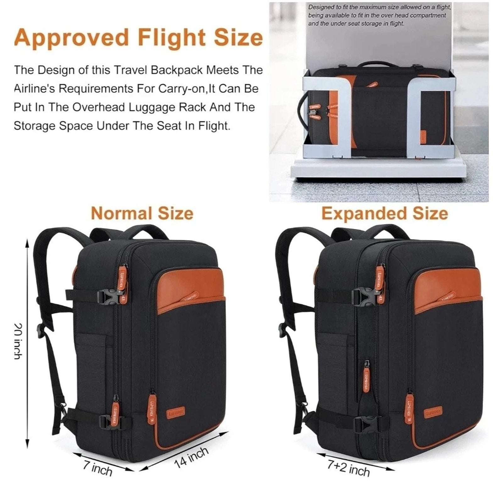 Lumesner Carry on Backpack Travel Set XL 40L TSA Flight Approved Bag w/ USB Port