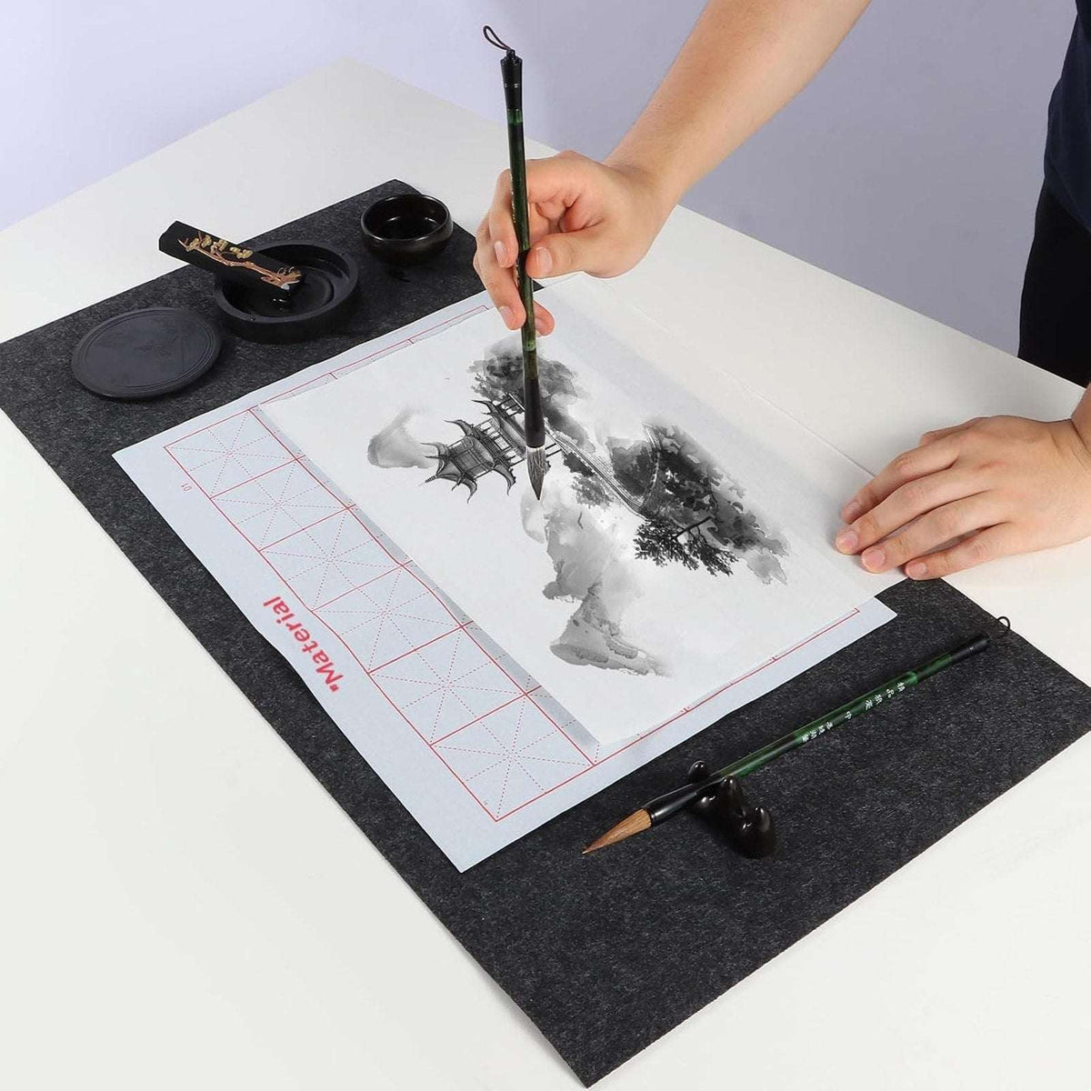 Chinese Calligraphy Set Japanese Kanji Art Beginners Sumi Brushes Ink Stone Case