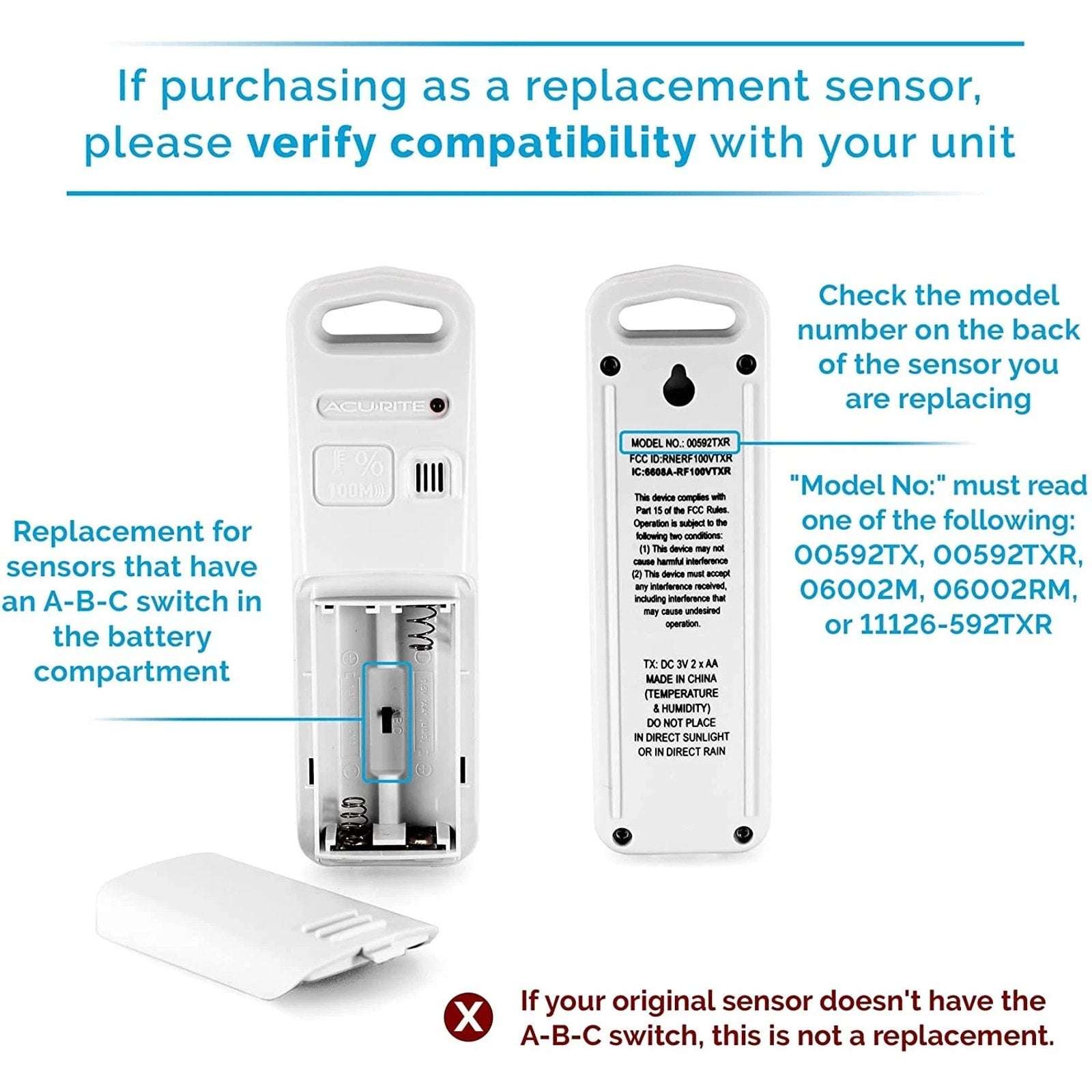 AcuRite Wireless Indoor Outdoor Temperature and Humidity Sensor (06002M) white