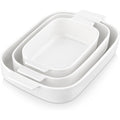 MALACASA 3PC Porcelain Casserole Baking Dish Set for Oven Ceramic Bakeware White