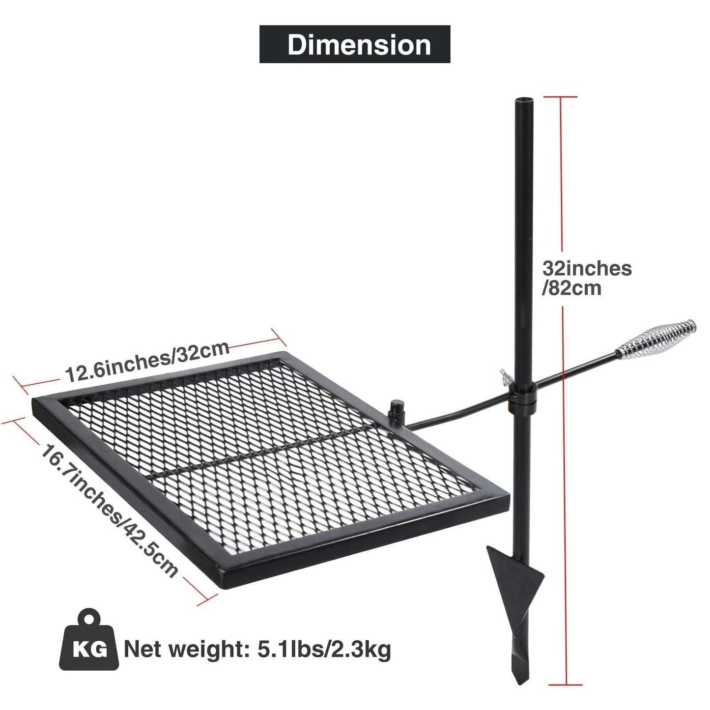 Swivel Campfire Grill Grate, Adjustable Heavy Duty Steel Open Fire 12.6"x16.7"