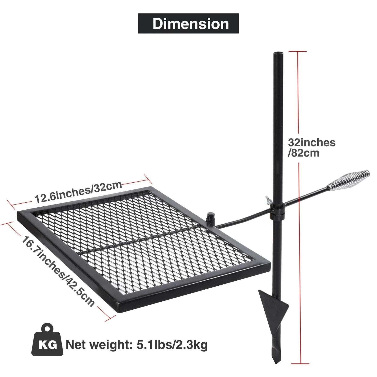 Swivel Campfire Grill Grate, Adjustable Heavy Duty Steel Open Fire 12.6"x16.7"