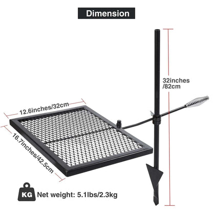 Swivel Campfire Grill Grate, Adjustable Heavy Duty Steel Open Fire 12.6"x16.7"