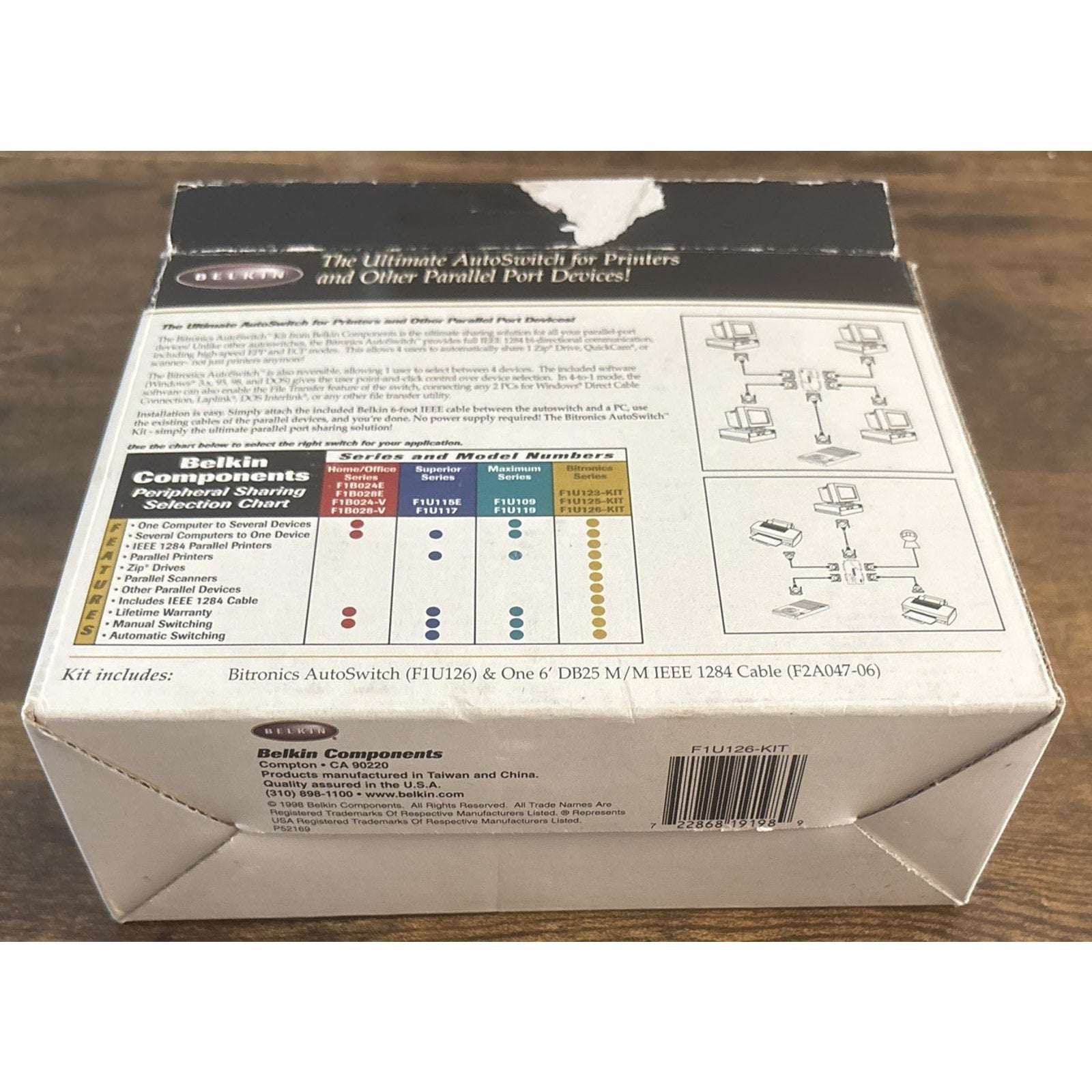 Belkin F1U126-KIT Bitronics Data AutoSwitch 4 Parallel Port IEEE 1284 Cable Incl