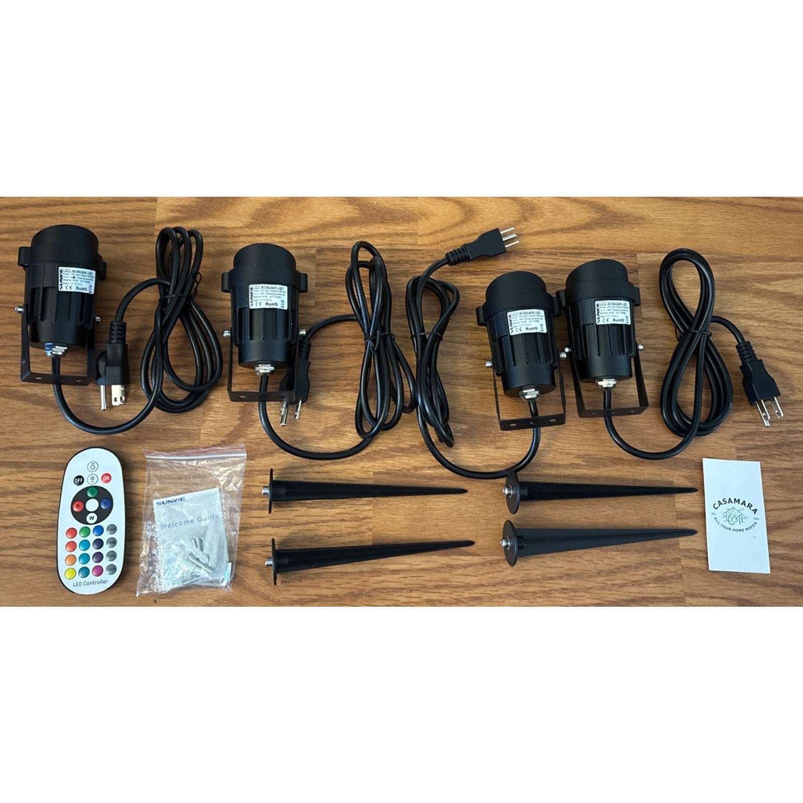 SUNVIE 4 Pack RGBW 12W Outdoor Waterproof Landscape Spotlights Plug-In w/ Remote