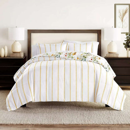 Chintz Floral Stripe Reversible All Season Down-Alternative Queen Comforter Set