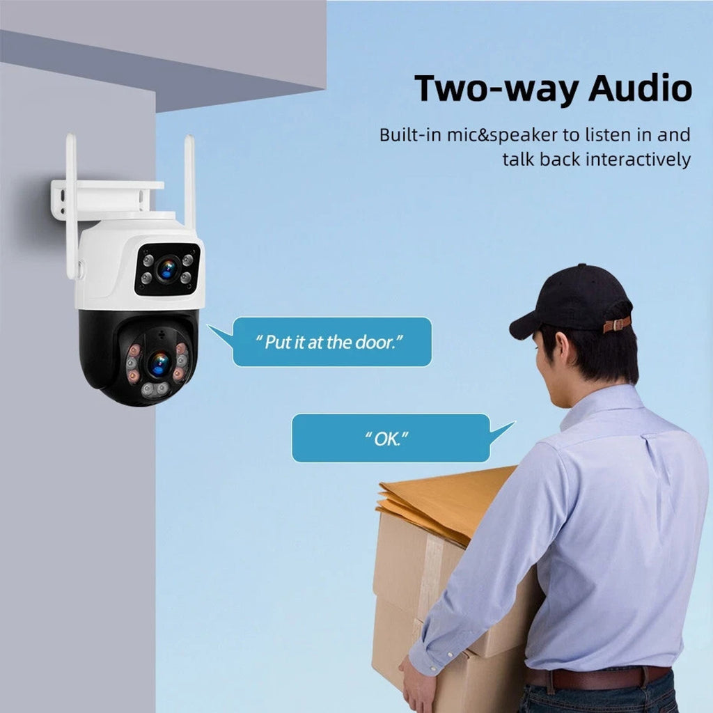 2CPU 6MP WiFi Camera Outdoor Dual Lens/Screen Auto Tracking, Night Vision, 2-Way