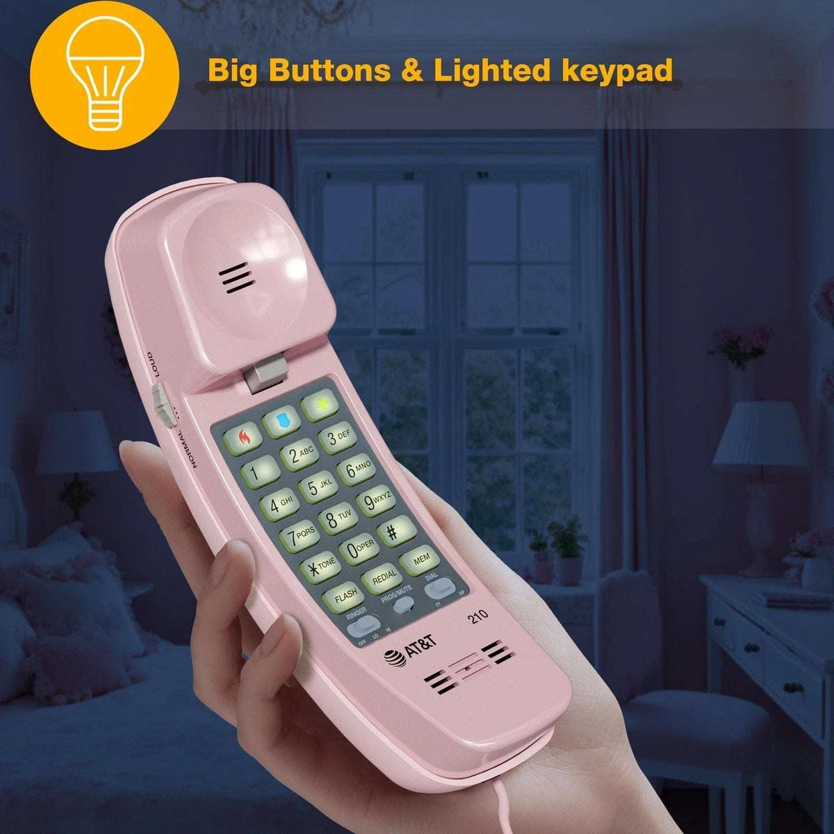 AT&T TRIMLINE 210 Retro Corded Home Phone, No AC Power Required, Pink