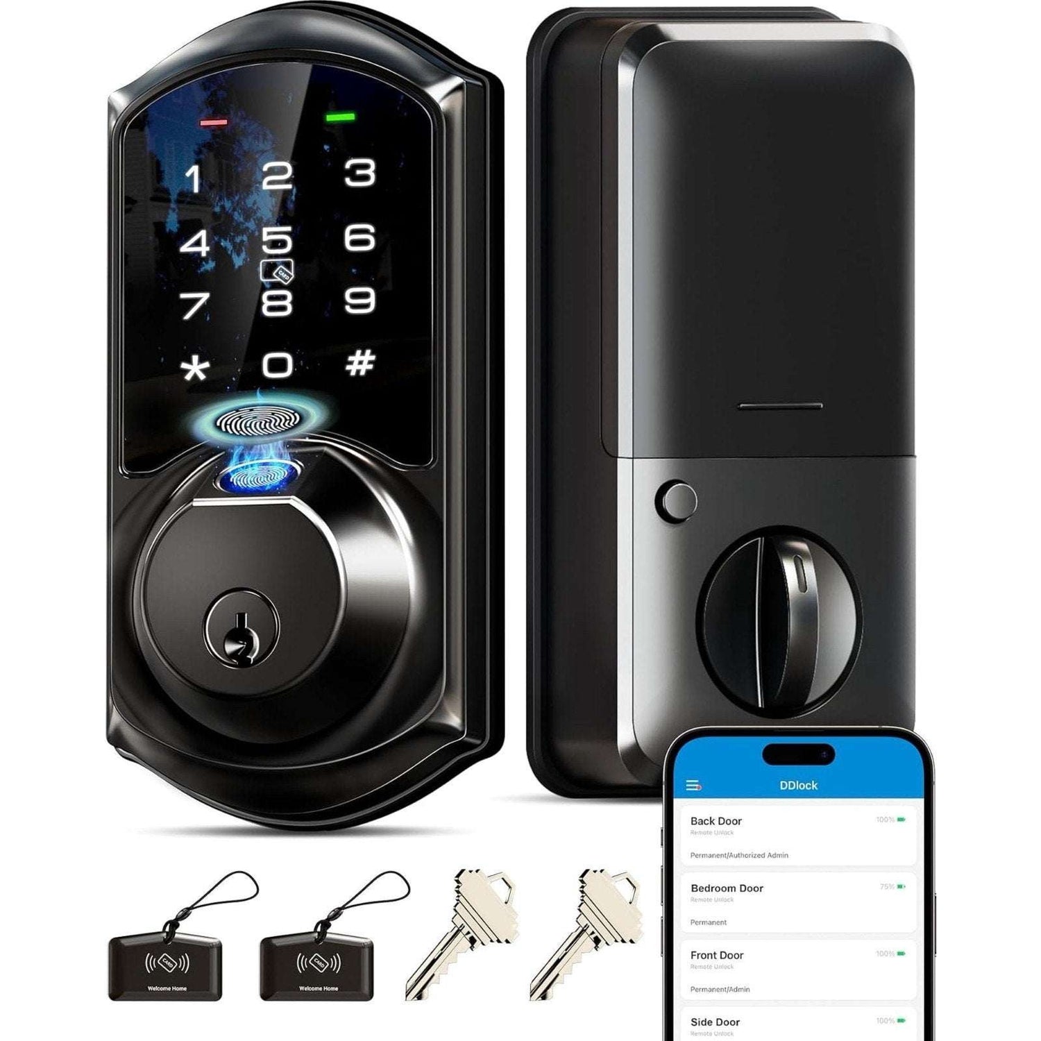 Veise RZ07 Smart Fingerprint Door Lock 7in1 Keyless Entry, App Control, Matte Bl