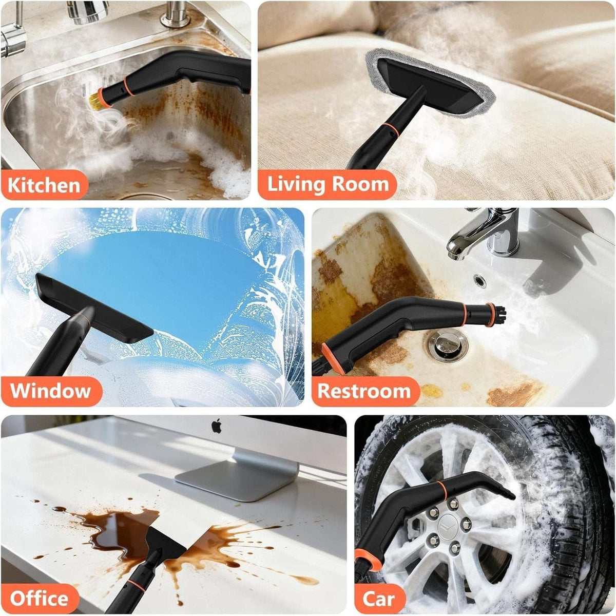 Portable High Pressure Steam Cleaner, 6-Level Adjustable, 15s Heat, 1.25L Tank