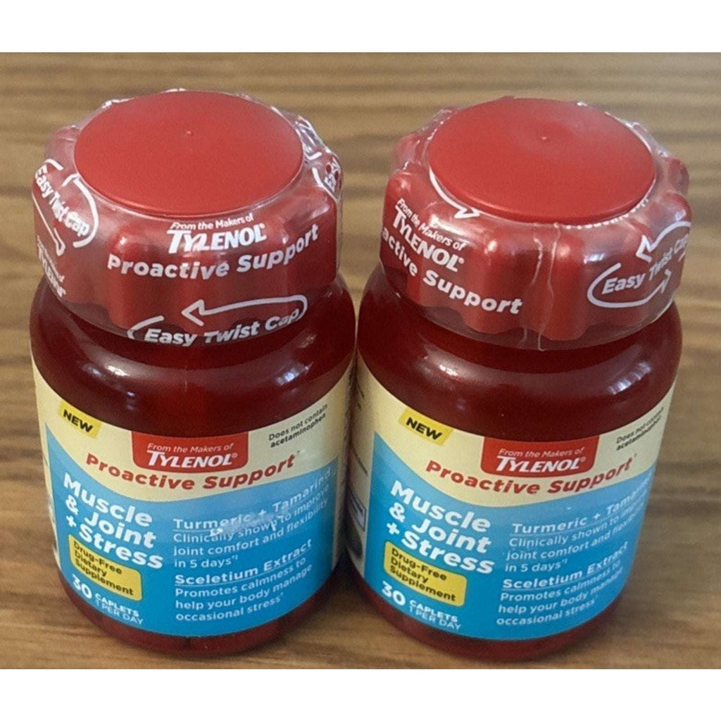 2 Pack TYLENOL Proactive Support Muscle & Joint + Stress 60ct Tumeric + Tamarind