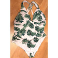 W You Di An Green Palm Leaf Tropical One Piece V-neck Wide Strap Swimsuit 4XL