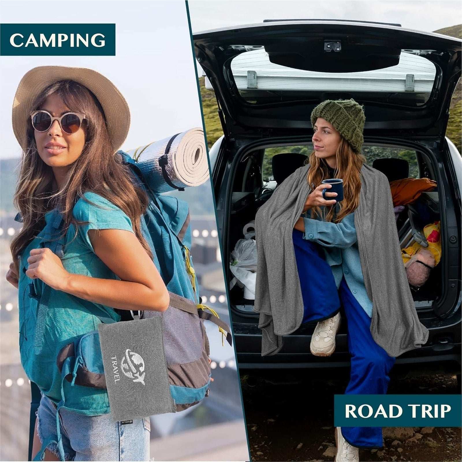 PAVILIA Compact Travel Blanket Pillow Set Airplane Roadtrip Car Flight Plane+