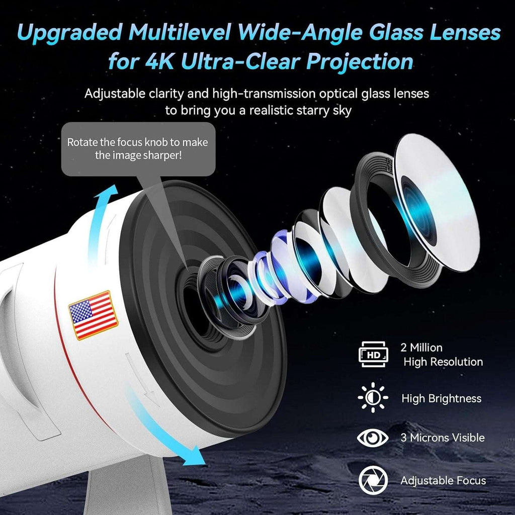 4K HD Galaxy Star Projector with 10 Slides, 360° Rotation, Timer & 8 LED Colors