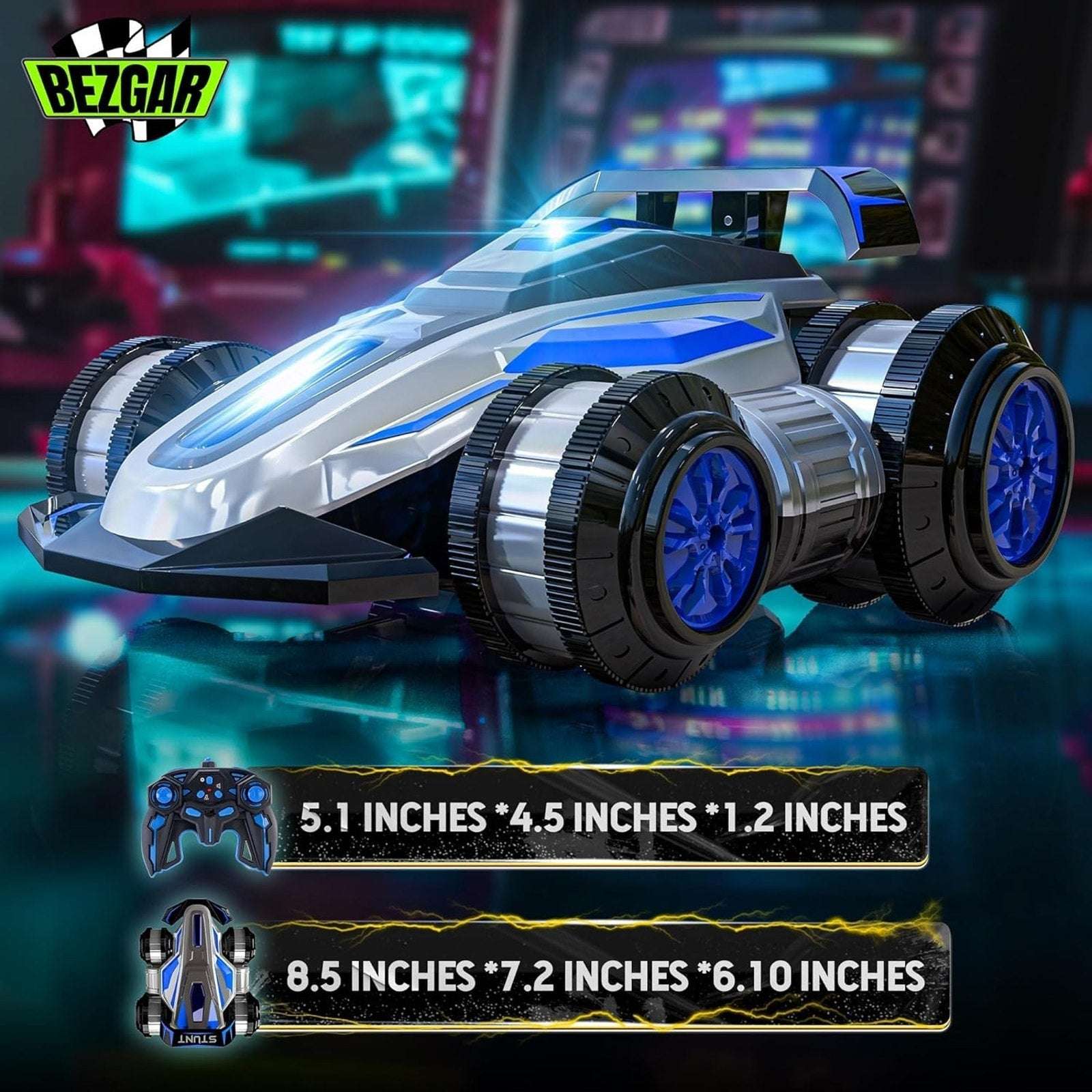 Bezgar 4WD RC Drift Stunt Car 360° Spin, Walking, Music, Lights, Rechargeable,