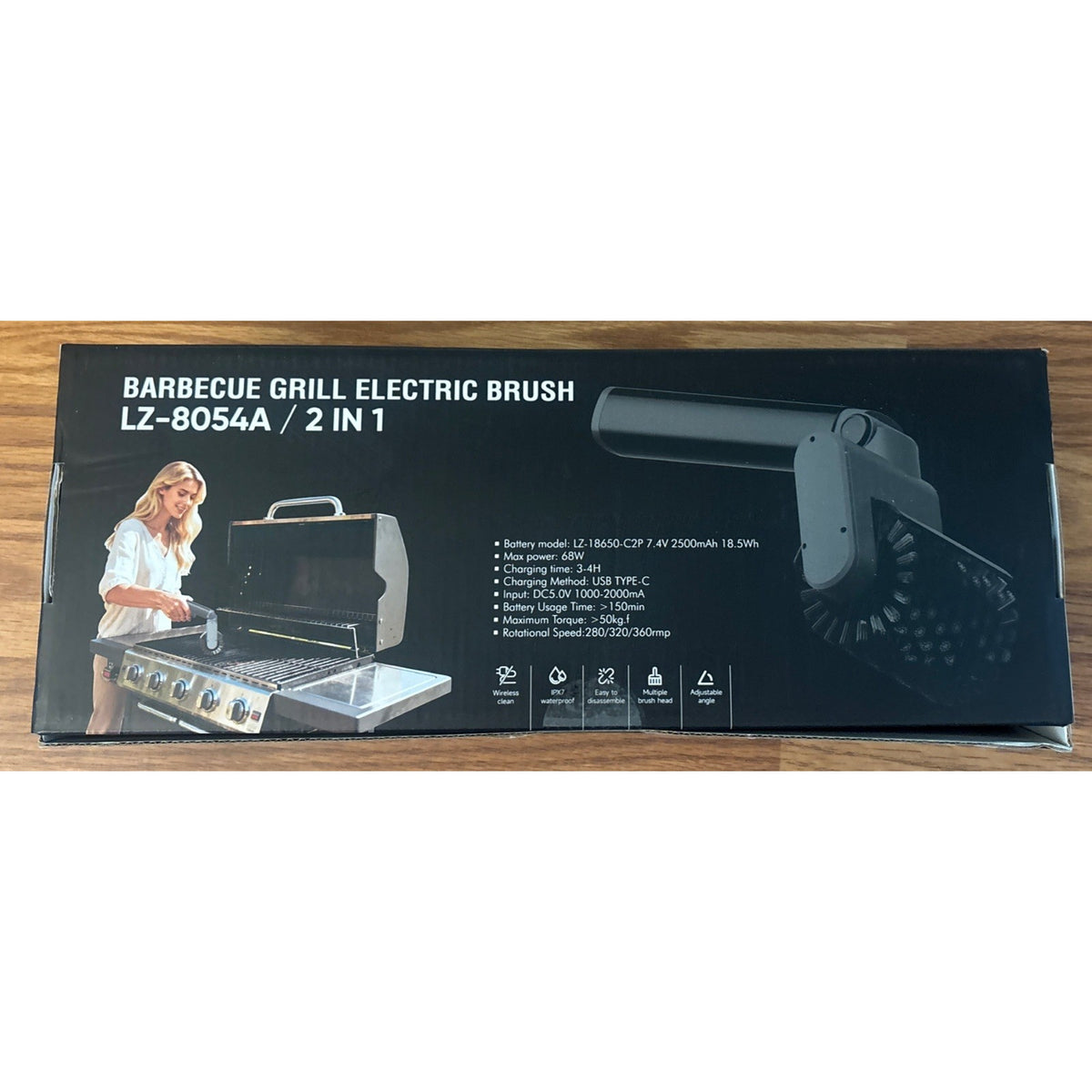 Electric Grill Brush Cordless Rechargeable 3 Speed 7.4V Power Steel BBQ Cleaner