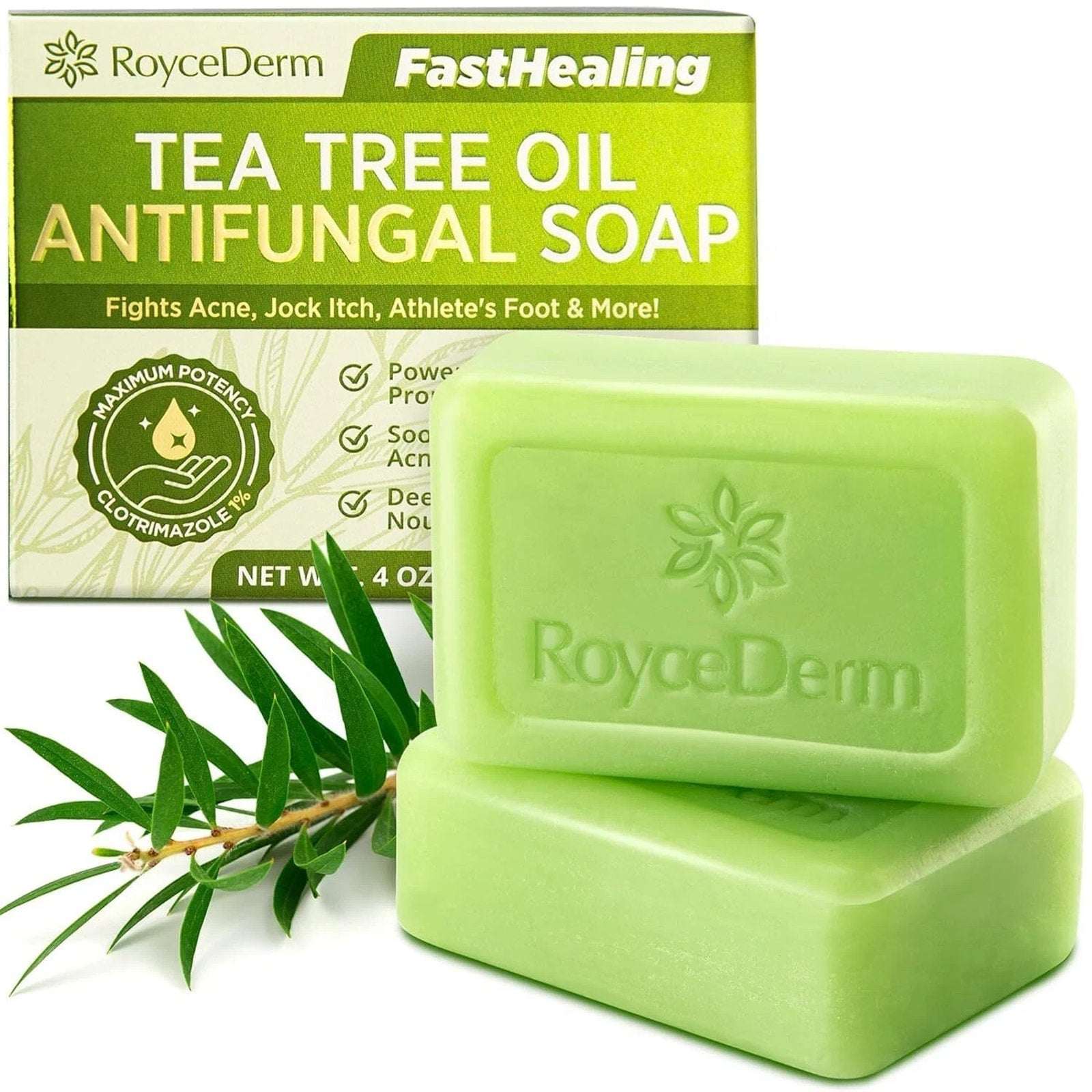 Roycederm Antifungal Antibacterial Treatment Tea Tree Soap 2 x 4.1 oz Soap Bars