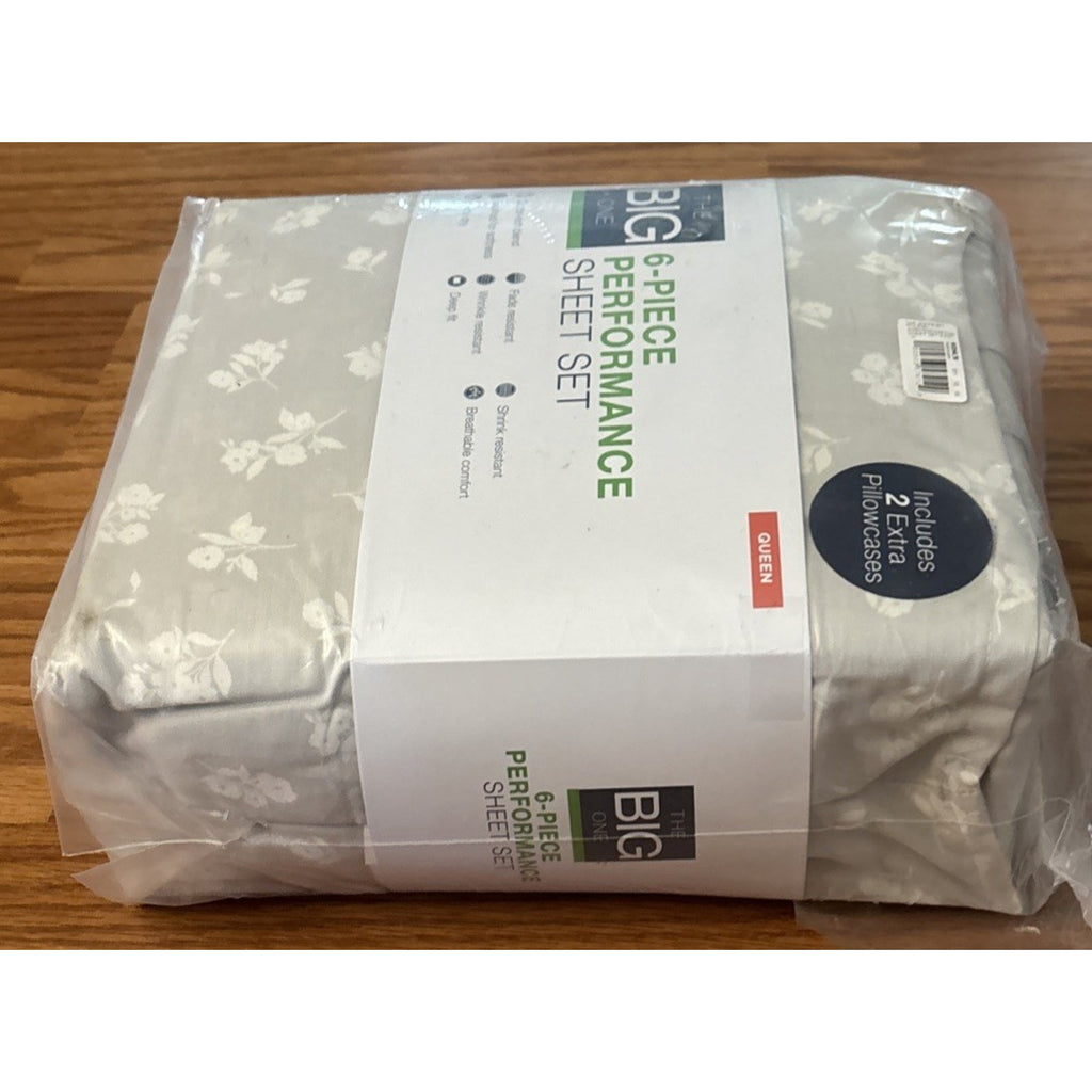 THE BIG ONE Performance Brushed Cotton Deep Fit 6PC Sheet Set Floral Queen