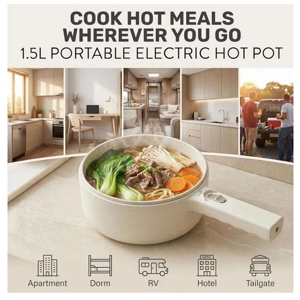CERAMAX 1.6Qt Electric Hot Pot Ramen Multi-Cooker Steamer Non-Stick 800W RV Dorm
