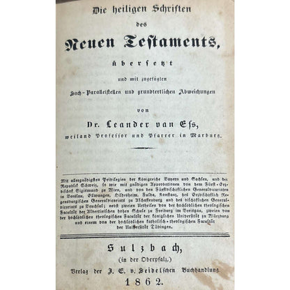 1862 German Bible New Testament Die Heiligen Schriften des Neuen Testament