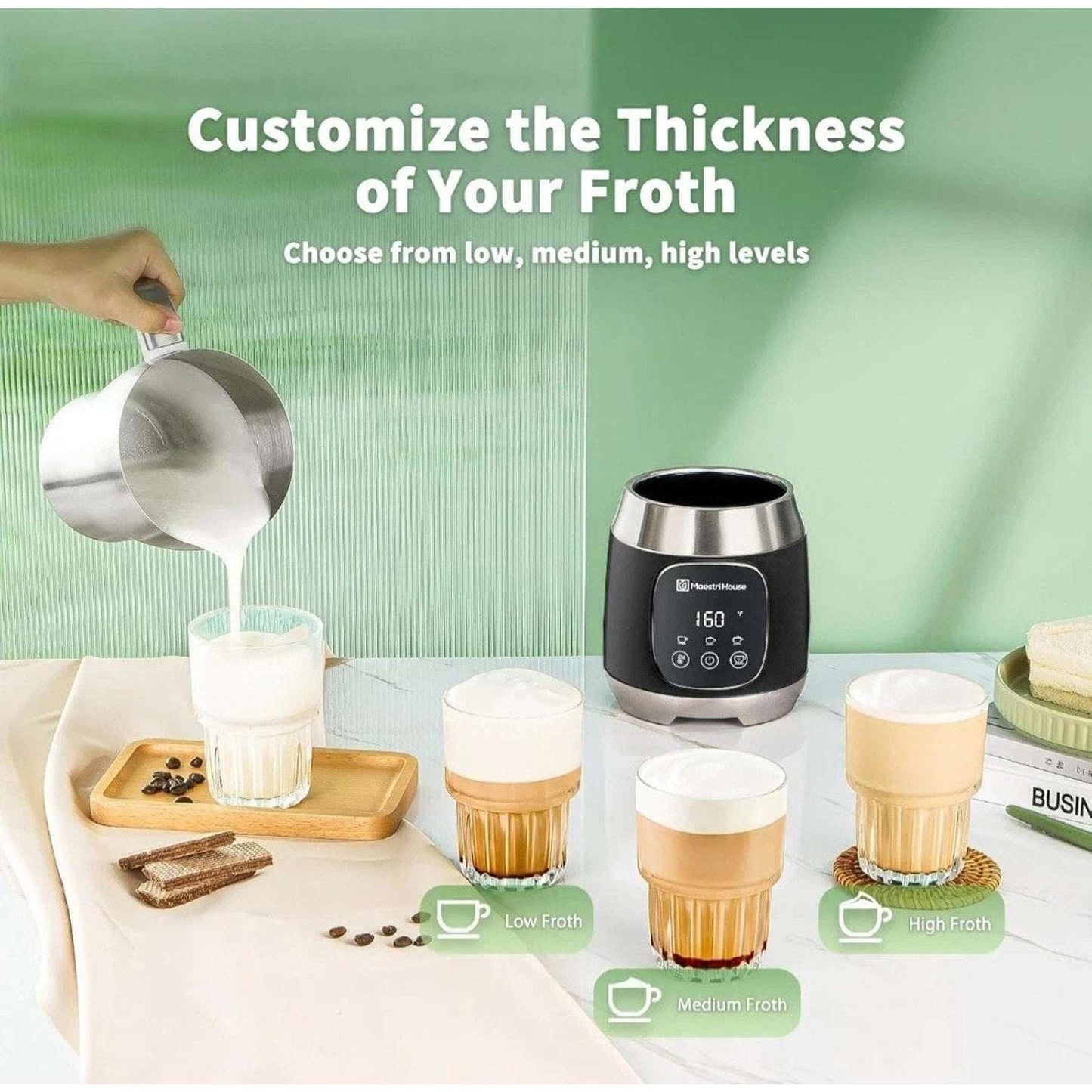 Maestri House DualFro 600 Milk Steamer Frother w Variable Temp & Froth Thickness