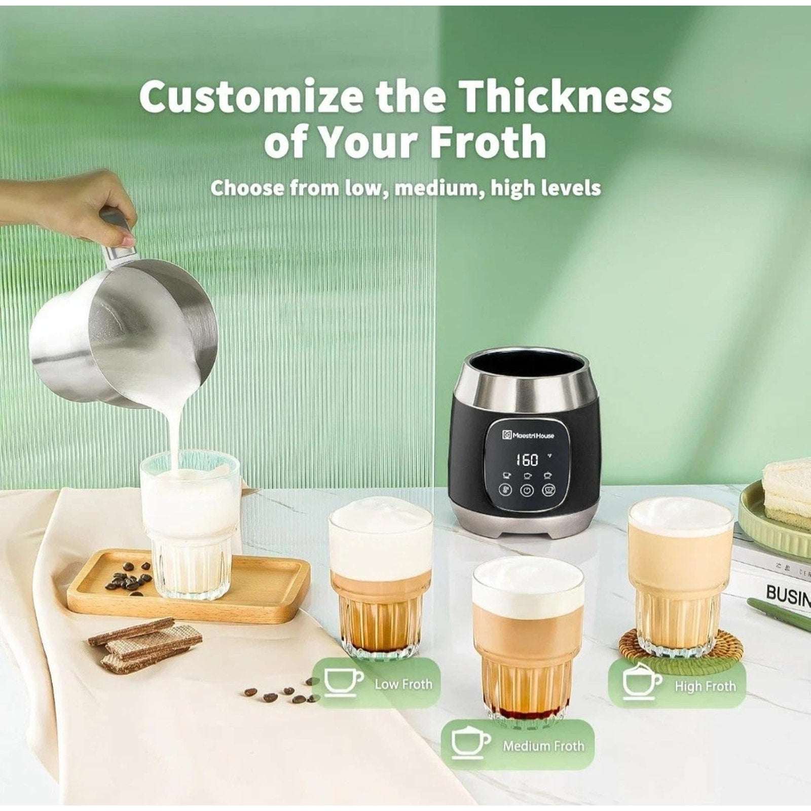 Maestri House DualFro 600 Milk Steamer Frother w Variable Temp & Froth Thickness