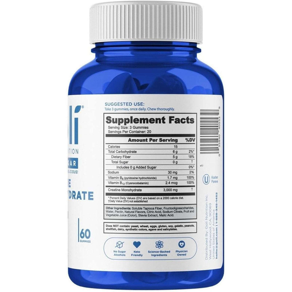 Goli Creatine Monohydrate Gummies 60 Count Zero Sugar Gluten-Free Exp 10/2027