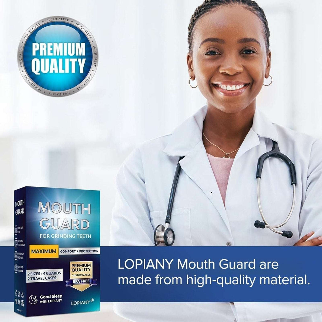 Lopiany Mouth Guards for Grinding Teeth Max Comfort 2 Sizes, 4 Guards & 2 Cases