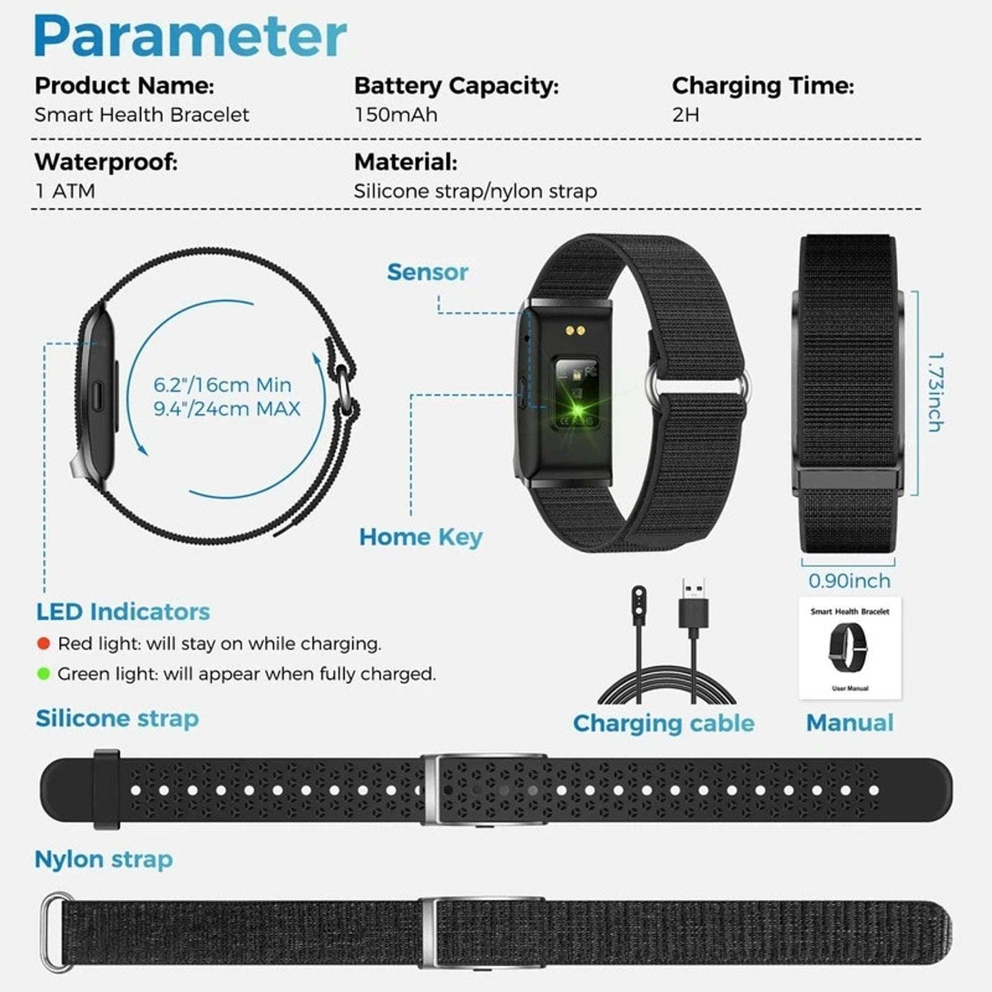 Smart Health Wristband, Wearable Activity & Fitness Tracker, 120+ Sports Modes