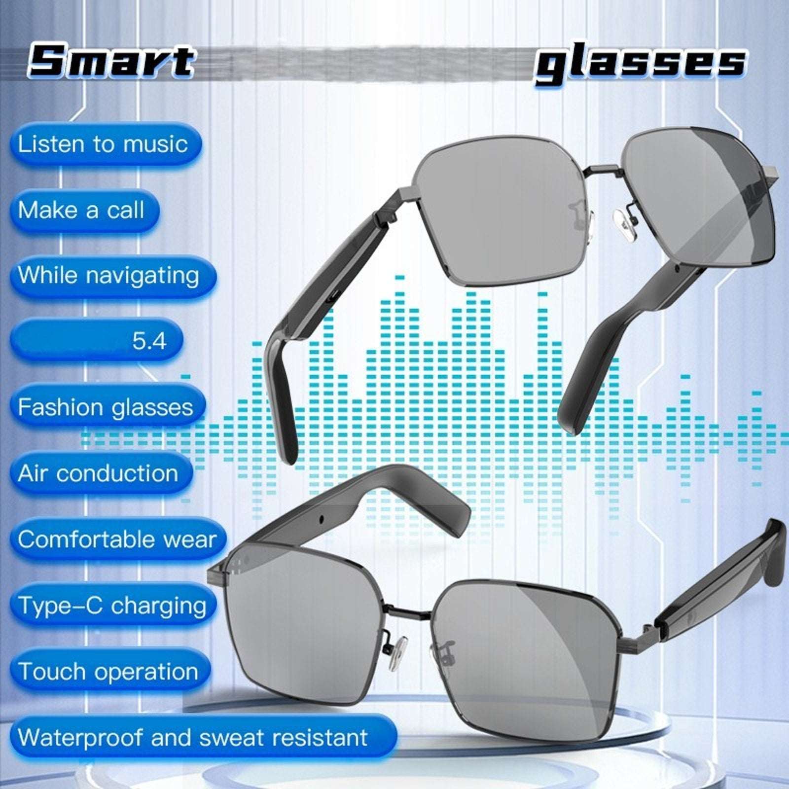 Smart HiFi Waterproof Ai Translation BT V5.4 Sunglasses Hands-Free Calls, Music